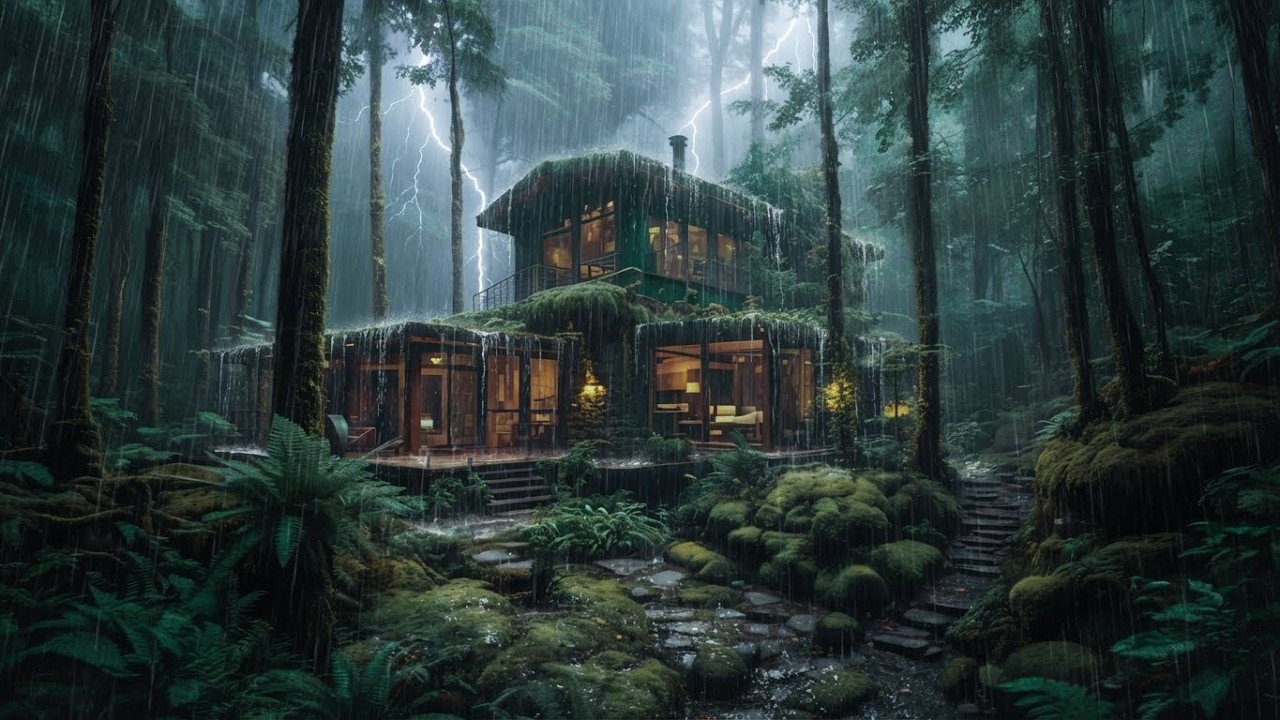 Cozy Cabin Night Rain LIVE | Soft Thunder for Deep Sleep