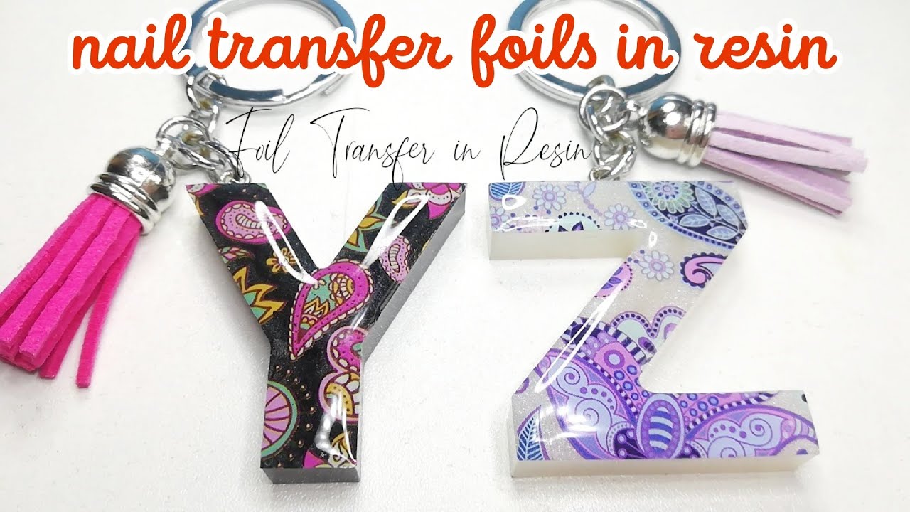 Nail Foil Transfer in Resin Letter Keychains • epoxy resin crafts • epoxy resin art • resin diy