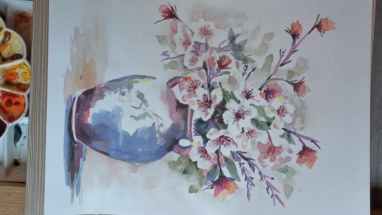 pot bouquet de fleurs Aquarelle facile débutant #aquarelle #aquarellefacile #watercolors #art
