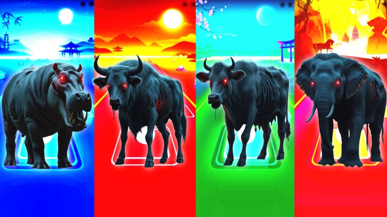 Zombie Hippo🦛🆚Zombie Bull🐂🆚Zombie Cow🐄🆚Zombie Elephant🐘| Tiles Hop Animals Dance #tileshop #usa