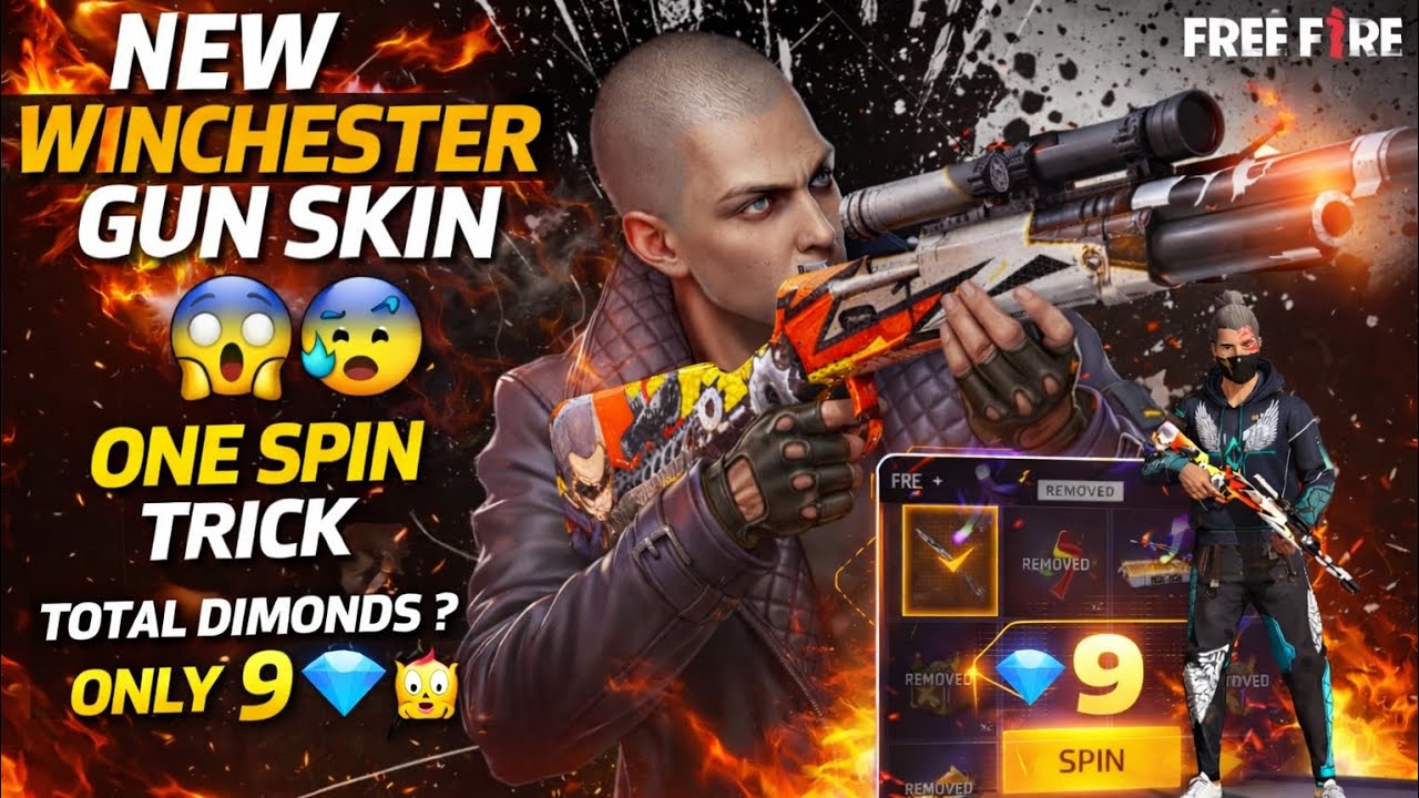New WINCHESTER - RAFAEL'S RAGE GUN SKIN 😱. ONE SPIN TRICK 🔥🔥🔥. Free Fire Max 🇮🇳.🌏