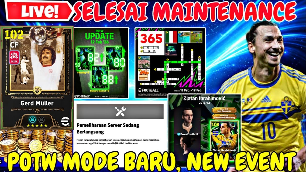 LIVE🔴 INFORMASI EVENT DAN EPIC SELESAI MAINTENANCE HARI INI 12 FEBRUARI,GRATISAN KOIN EFOOTBALL 2026