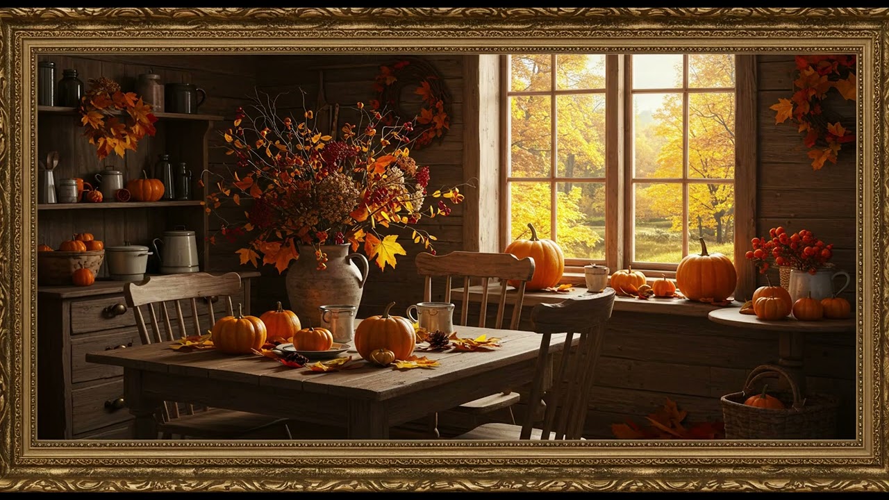 Frame TV Art - Frame Art TV with Music: Cozy Autumn Farmhouse Dining Room Ambience | Relaxing Fall