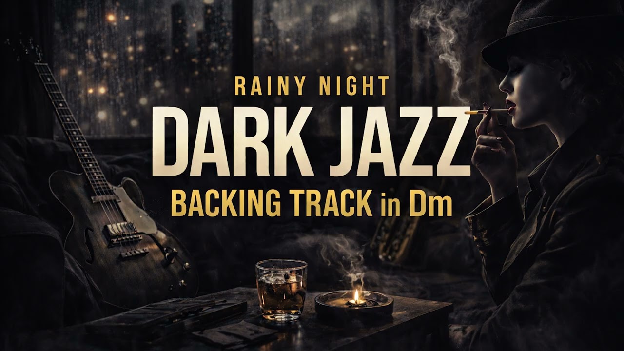 Rainy Night Dark Jazz Backing Track in Dm | Cinematic Noir Jam with Rain