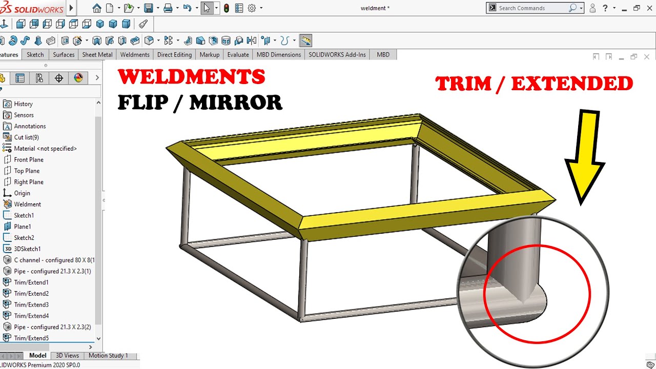 ✅ Solidworks Weldments Trim Extend - Mirror and Flip Profile