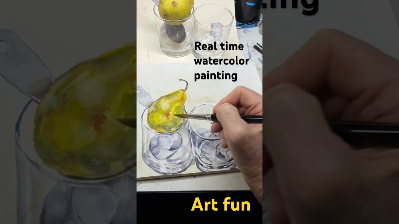 Pear metallic object, and clear glass #watercolor #painting #art #easy