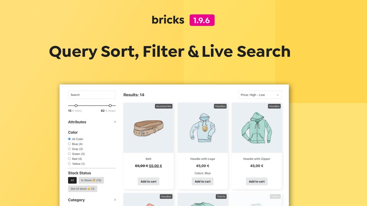 Bricks — сортировка запросов, фильтрация и живой поиск (экспериментальная функция)