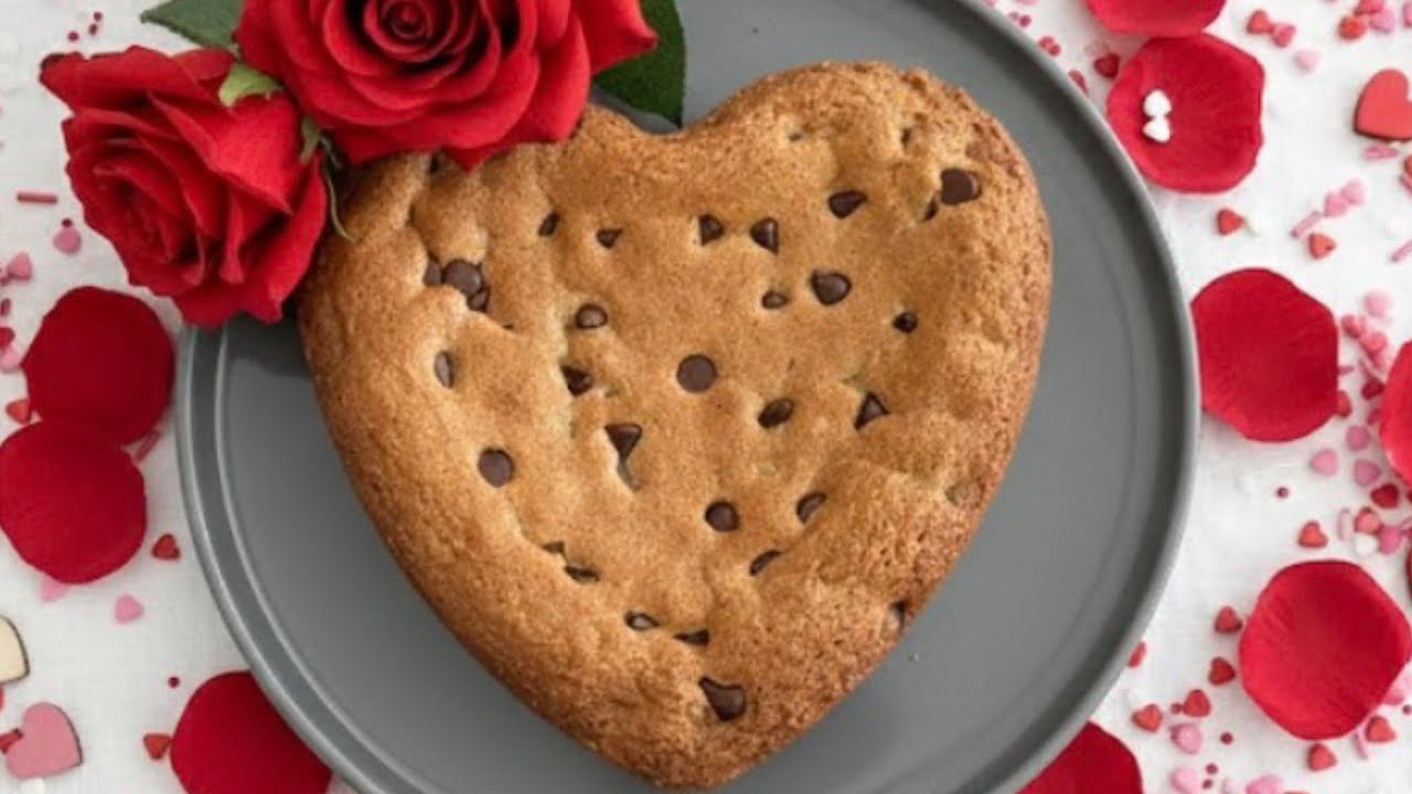 Valentine’s Day Giant Chocolate Chip Cookie: Heart-Shaped and easy to make!