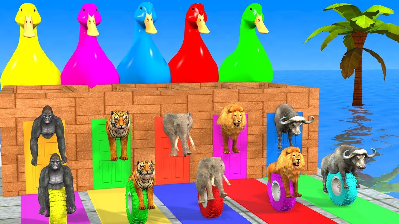 Long Slide Game With Cow Elephant Gorilla Hippopotamus Tiger 3d Animal Game Funny 3d Animals
