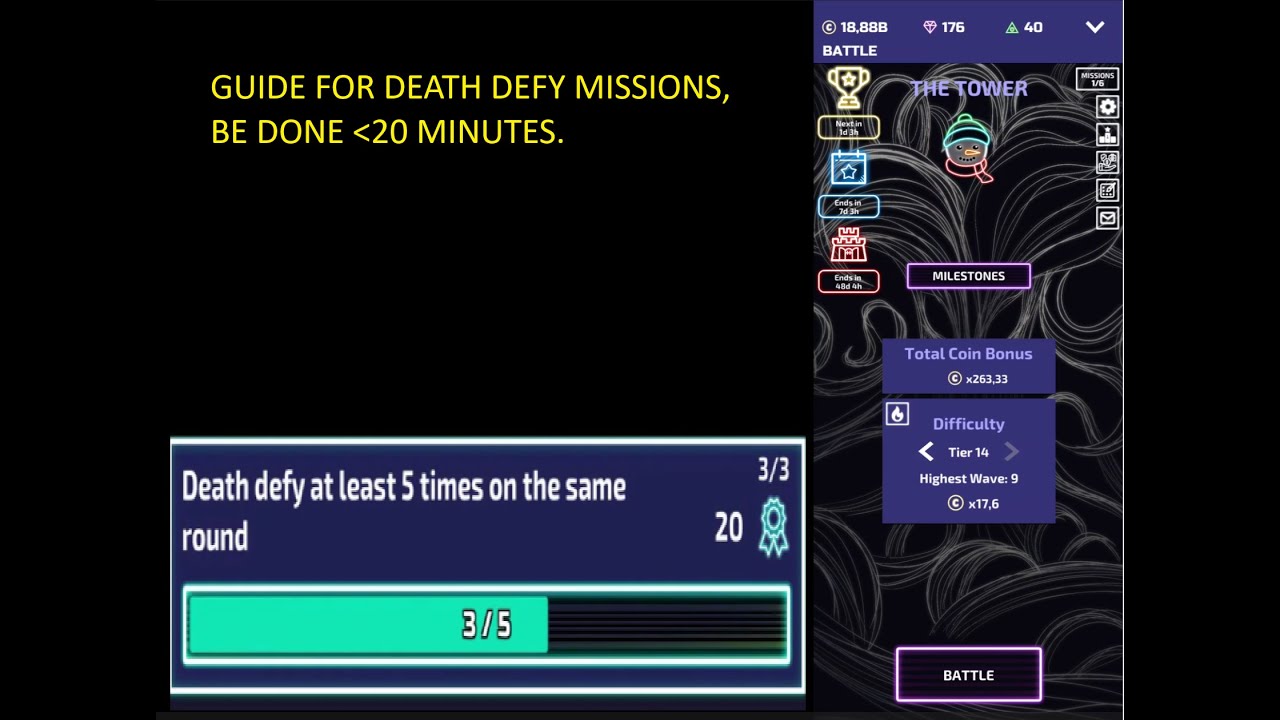 Death Defy Mission Guide - The Tower Defence. Be done in 20 minutes.