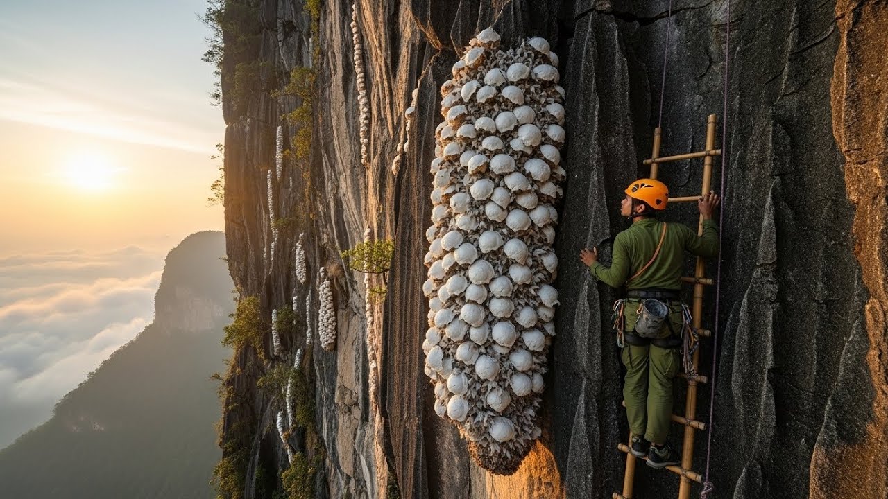 Satisfying Bird's Nest Harvesting on 300ft Vertical Cliff (ASMR) ☁️