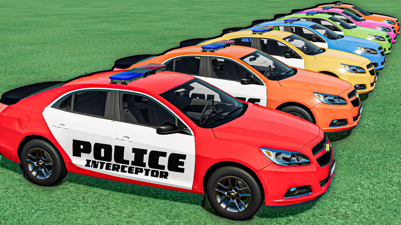 TRANSPORTING CHEVROLET  POLICE CARS IN EVERY COLOR WITH MAN TRUCK !  BEAMNG DRIVE