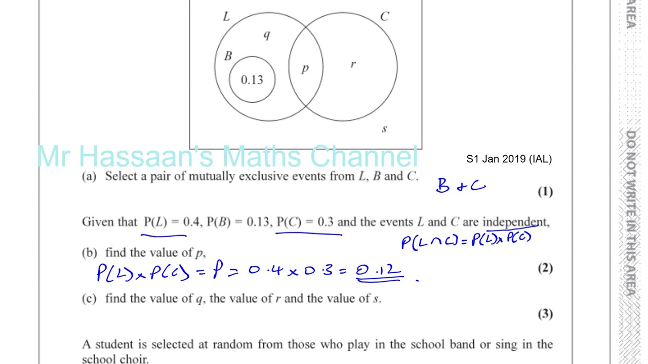 EDEXCEL S1 IAL JAN 2019 Q1  Venn Diagrams & Probability