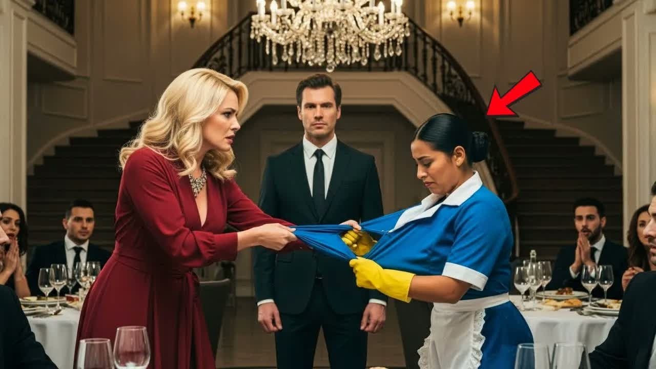 ARROGANTE LE ROMPIÓ EL VESTIDO CREYENDO QUE ERA SOLO UNA LIMPIADORA…PERO SU ESPOSO MILLONARIO MI