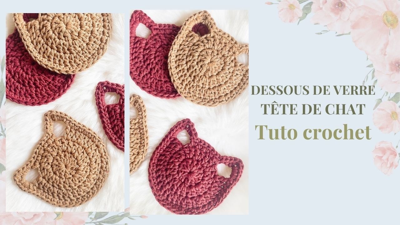 Tuto crochet : Dessous de verre tête de chat ultra-mignon – Facile et rapide à réaliser 🐱