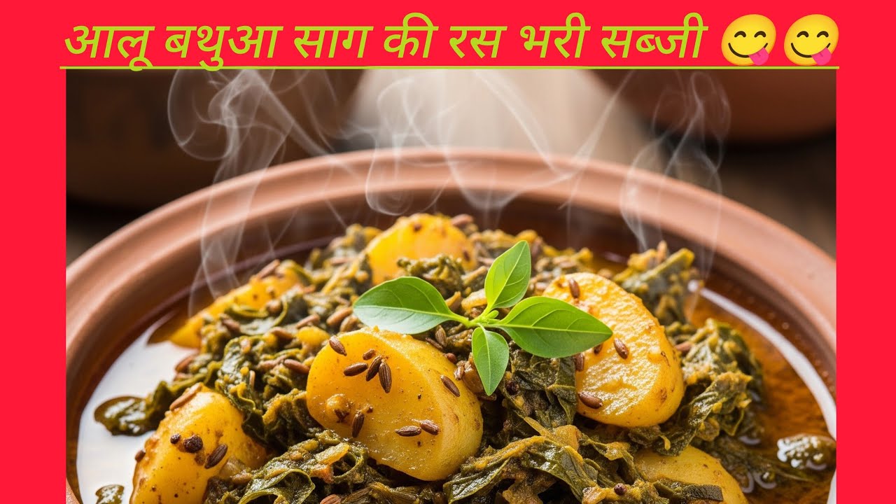 आलू बथुआ साग की रस भरी सब्जी 😋 बनाएं टेस्टी और मसालेदार।।