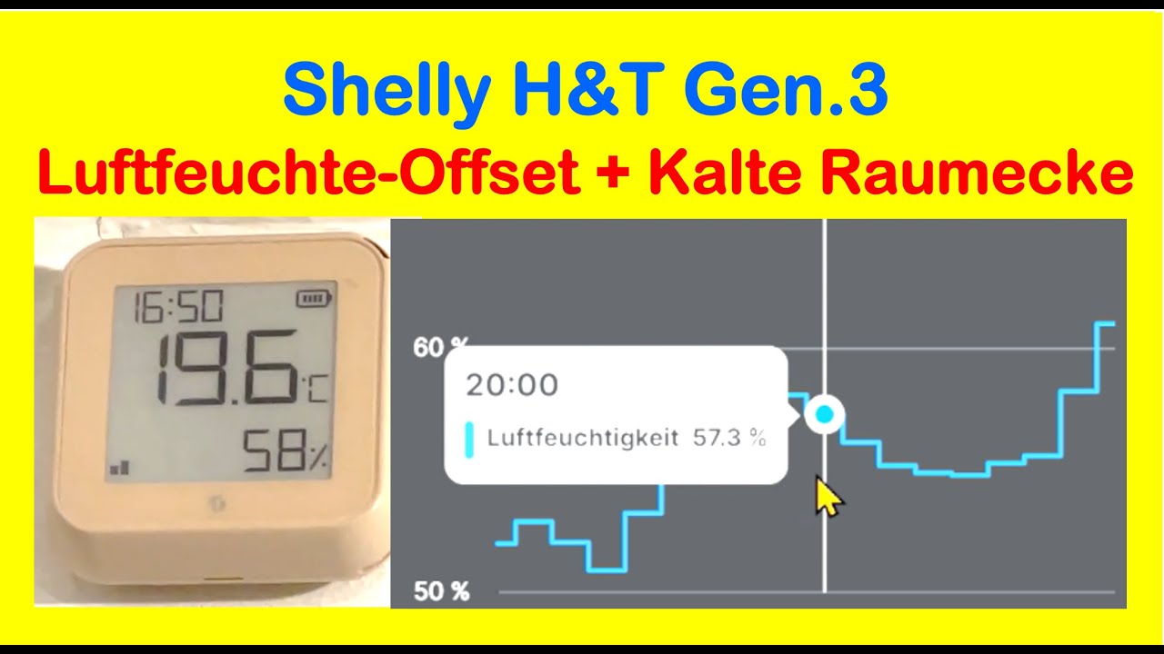 Hygrometer Shelly H&T Gen.3 - mit Luftfeuchte-Offset Anbringung an kalter Raumecke gegen Schimmel