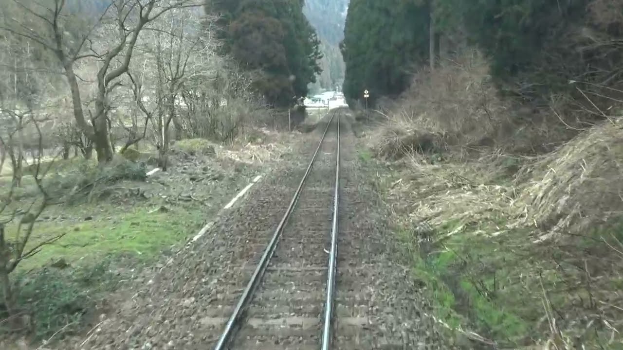 春の九頭竜線 越前薬師駅～越前大宮駅間を走行するキハ120形の前面展望