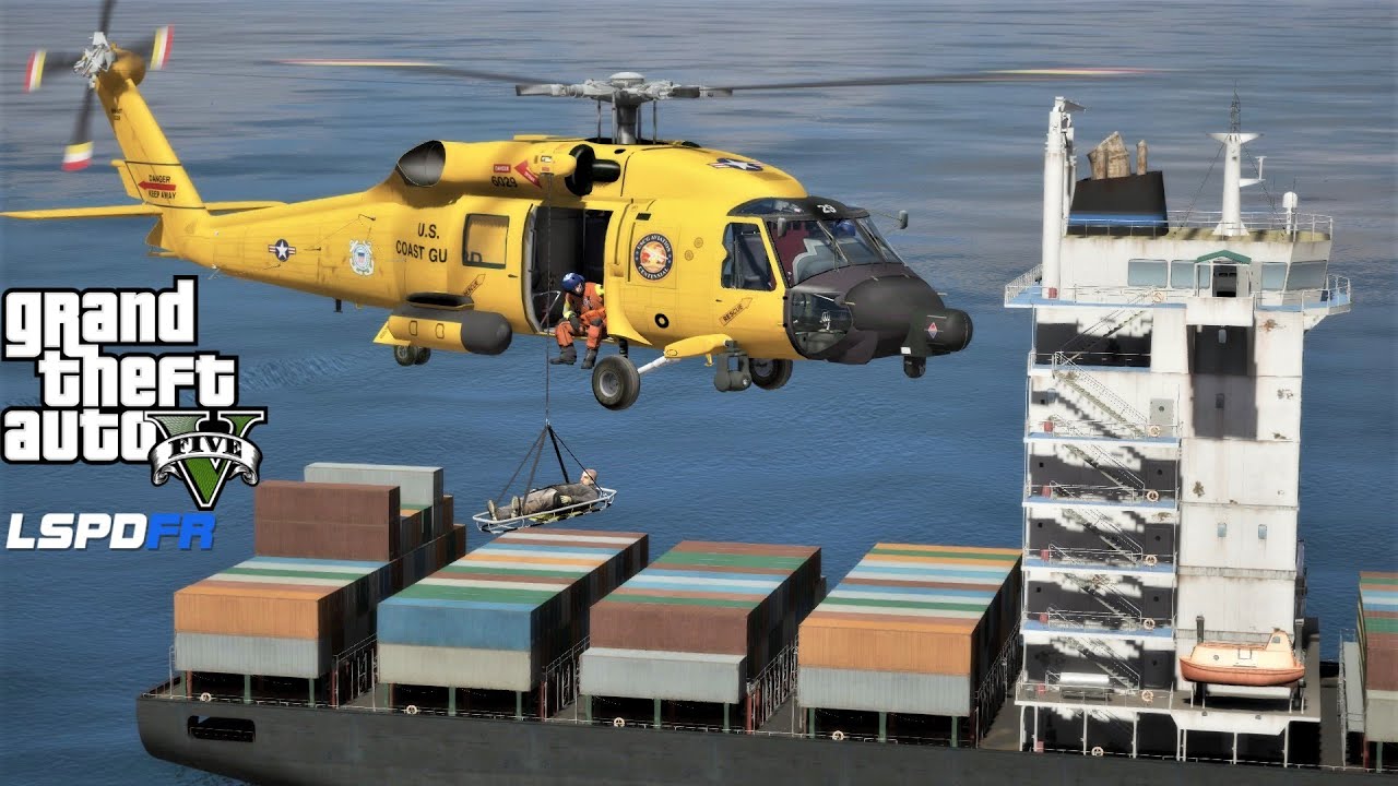Вертолёт береговой охраны MH-60 Jayhawk из GTA 5 выполняет медицинскую эвакуацию (вызовы на побер...
