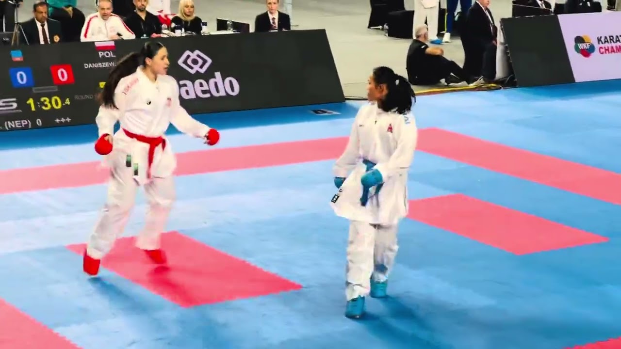 27th World Karate championship match Arika Gurung and french player.