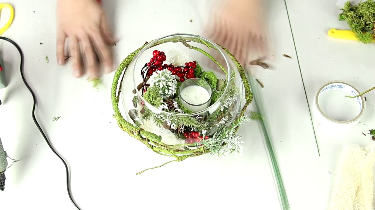 Como hacer un centro de  flor artificial con una pecera...