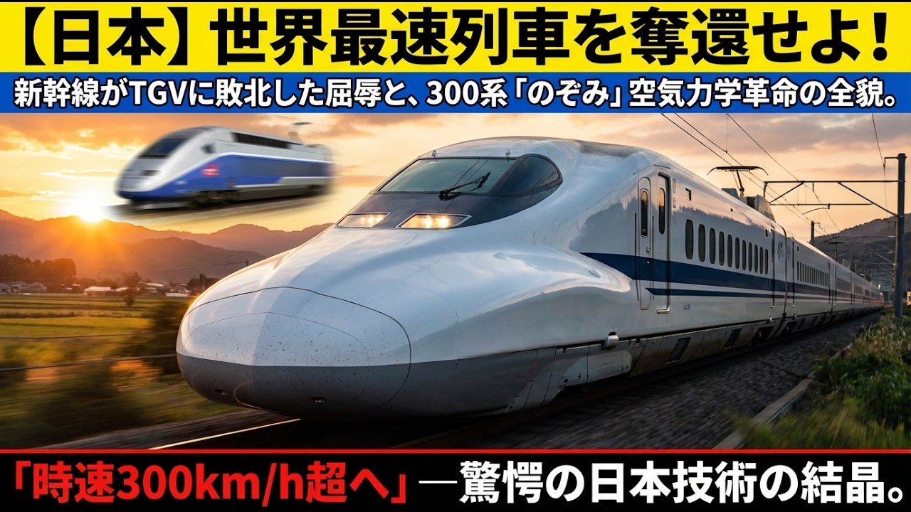 【日本の偉業】世界最速を奪還せよ！TGVに敗れた新幹線の屈辱と300系「のぞみ」空力革命の全貌！日本が世界最速を奪還！300系「のぞみ」が実現した時速270kmの空力革命とは？【新幹線技術史】