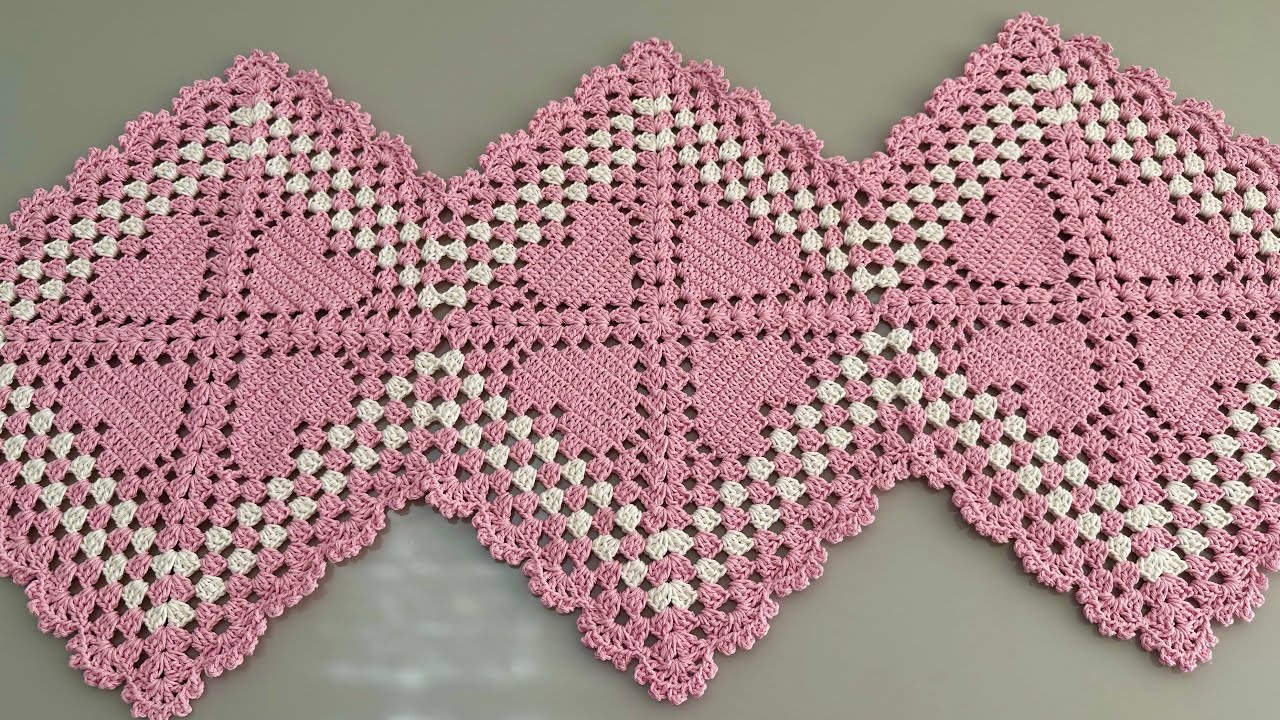 Trilho de mesa elegância de crochê corações AULA COMPLETA