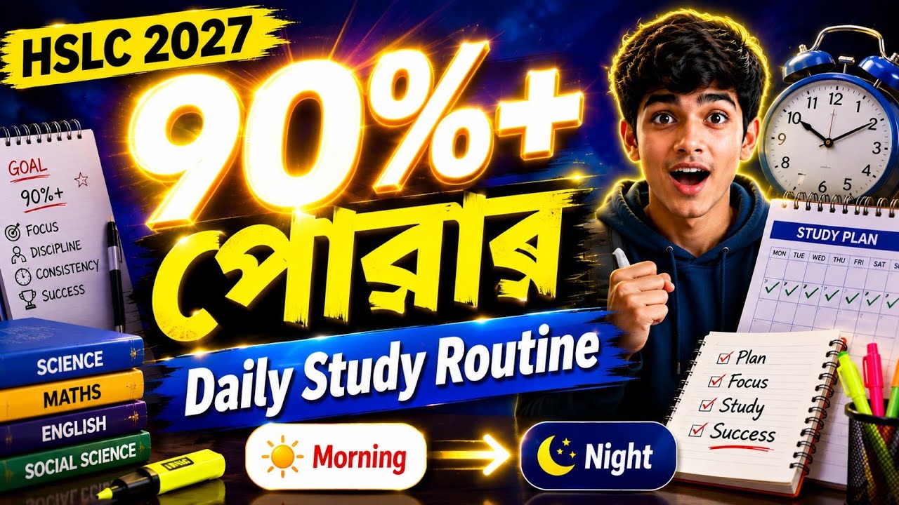 🔥 HSLC 2027 | ৯০% পোৱাৰ টাইম টেবুল 📚 | টপাৰৰ Daily Study Routine | Study Plan 2026&ndash;27