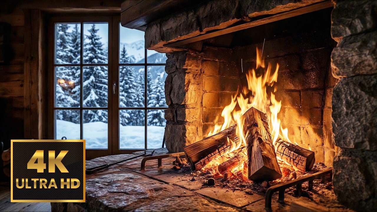 Snowy Afternoon Fireside 🔥❄️ [4 Hours | No Music] Warm Crackling Wood for Relaxation & Reading