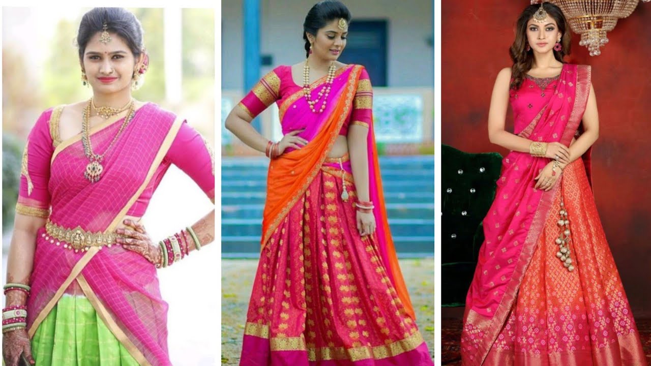 #half #silk #saree #pink             Amazing design of half pink silk saree | latest collection 2022