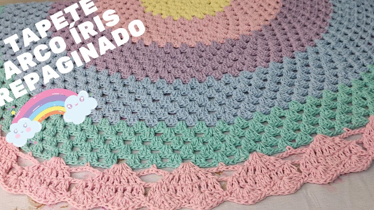 Tapete redondo arco íris 🌈repaginado simples e fácil PASSO A PASSO completo#passoapasso#crochet