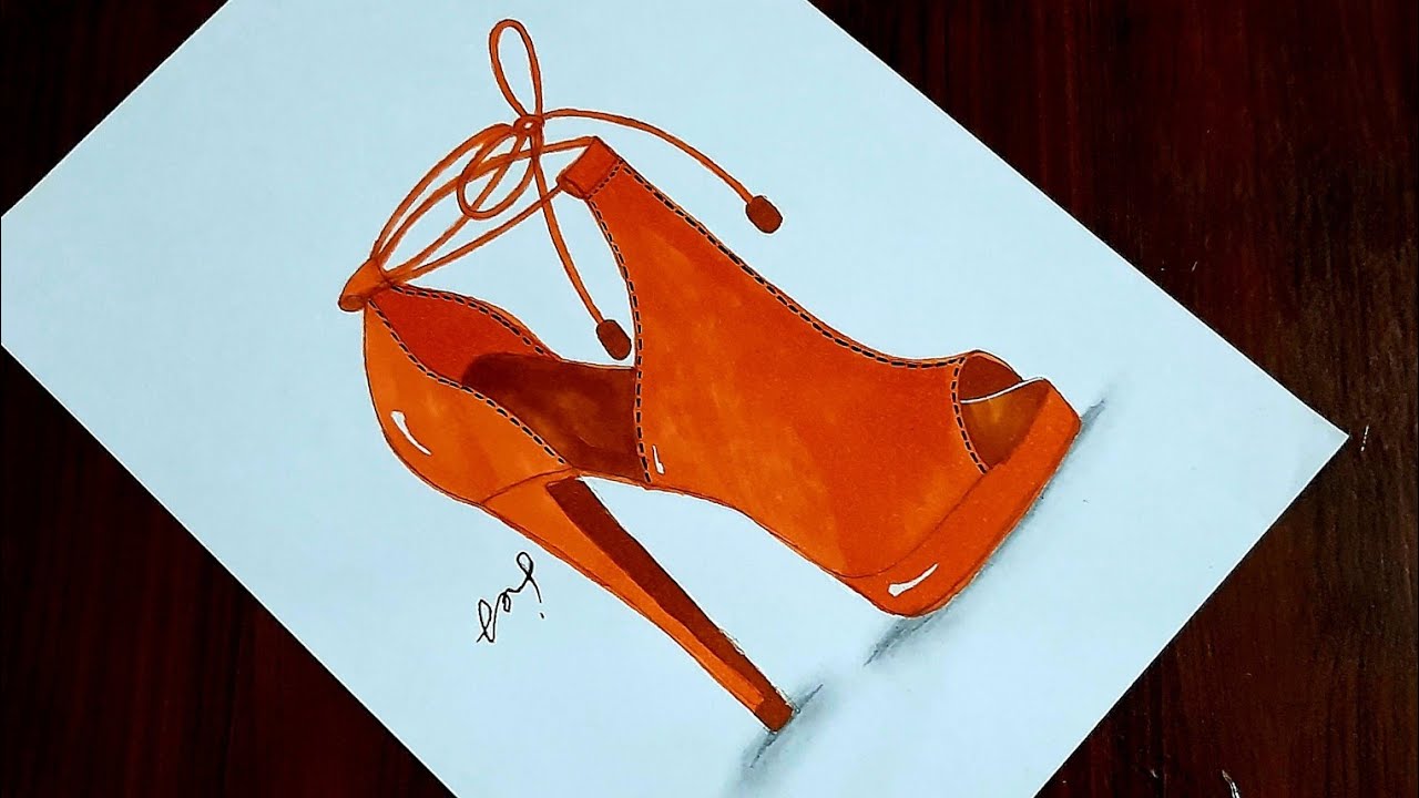 تعليم رسم حذاء كعب عالي/              #Drawing_fashion