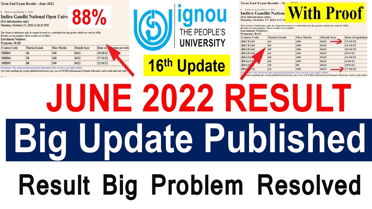 IGNOU Result 16th Update Published For June 2022 Exam | Result Big Problem is Resolved Now |