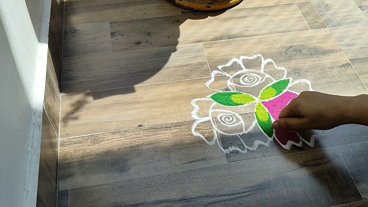 Holi special Rangoli | simple border muggulu | Free hand Rangoli | kolam @ Kiran's ChitraPaakam 