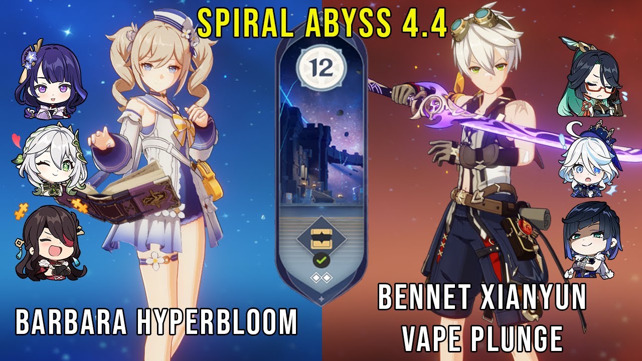 C6 Barbara Hyperbloom x C6 Bennet Xianyun Vape Plunge - Genshin Impact Abyss 4.4 - Floor 12 9 Stars
