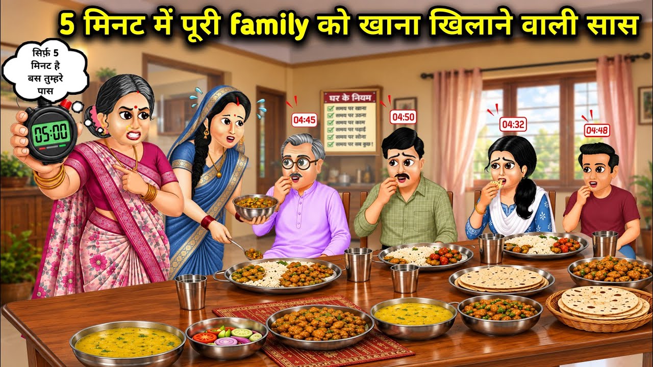 5 मिनिट मे पूरी Family को खाना खिलाने वाली सास | Hindi kahaniyan | sas bahu stories |cartoon stories