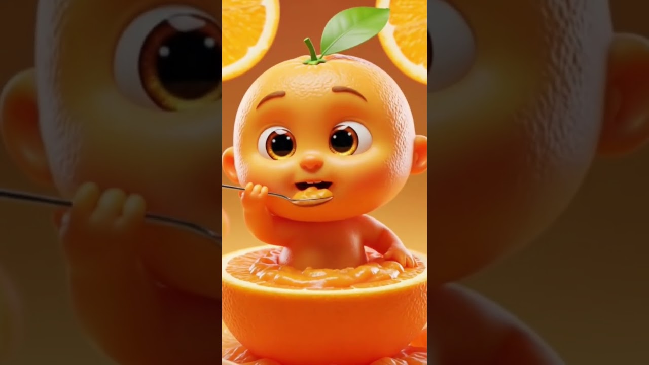 “Orange Baby Eating With Spoon – Big Eyes Close-Up 1”