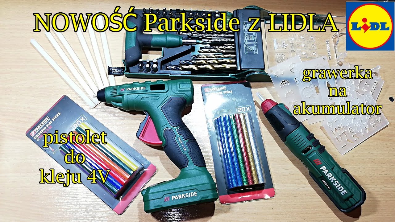 Zestaw PARKSIDE Z Lidla dla majsterkowicza, pistolet do kleju 4V, grawerka 4V, bity i wiertła