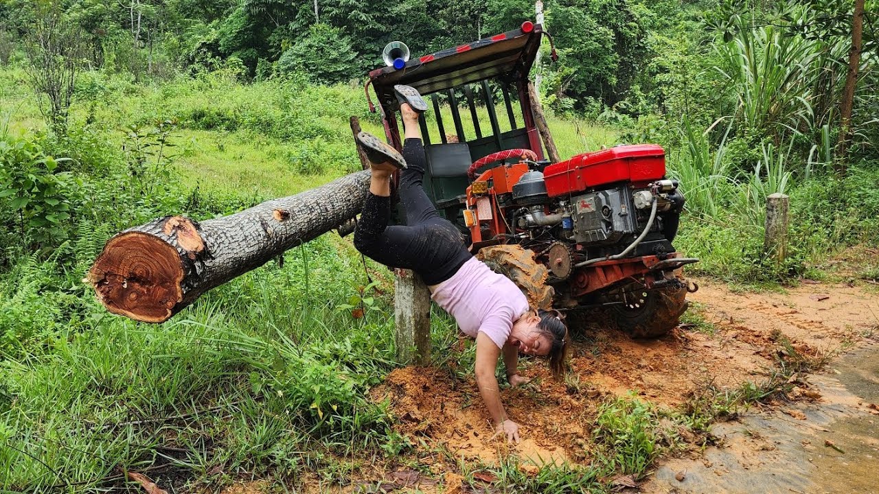 Agricultural vehicle transporting timber, my unexpected fall