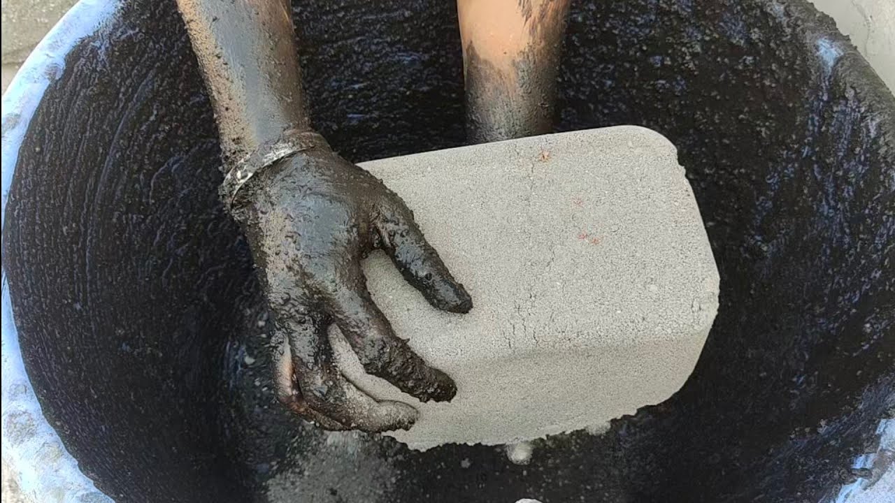 Charcoal sand cement huge soft dusty blocks dry/wet crumbling satisfying asmr @As_Asmr