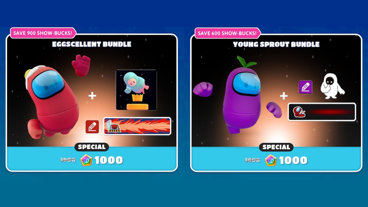 Fall Guys Store - Feb. 24, 2023 🤫Among Us: 🔴🍳Eggscellent 🟣🌱Young Sprout 🥊Knockout 🏃Rookie 🤼El Fuego