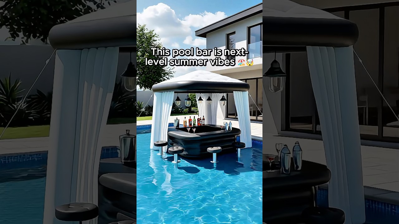 This inflatable pool bar is insane 😮🍸 #poolbar #tiktokmademebuyit #luxuryhomes #shorts