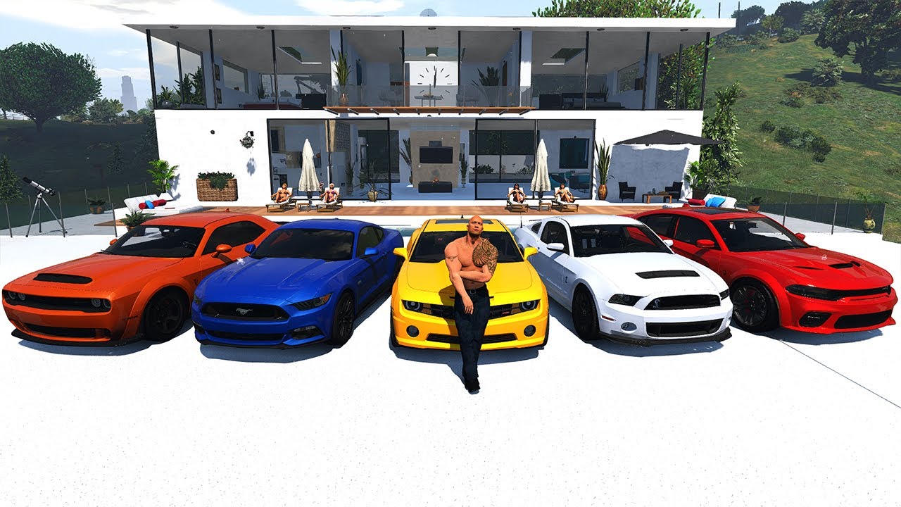 GTA 5 ✪ Stealing Muscle Cars With Dwayne Johnson (The Rock)#75