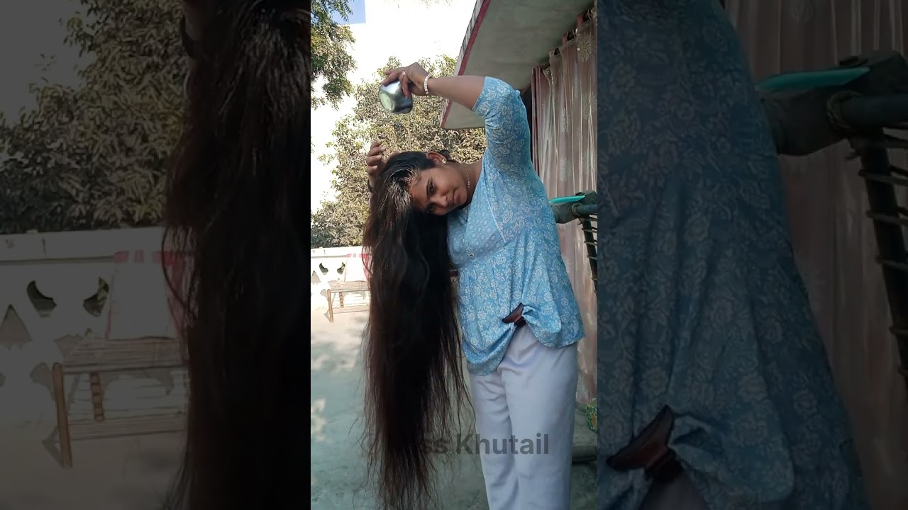 oiling my knee lenght hair | long hair sleek combing, braiding & bun making | indian long hair play