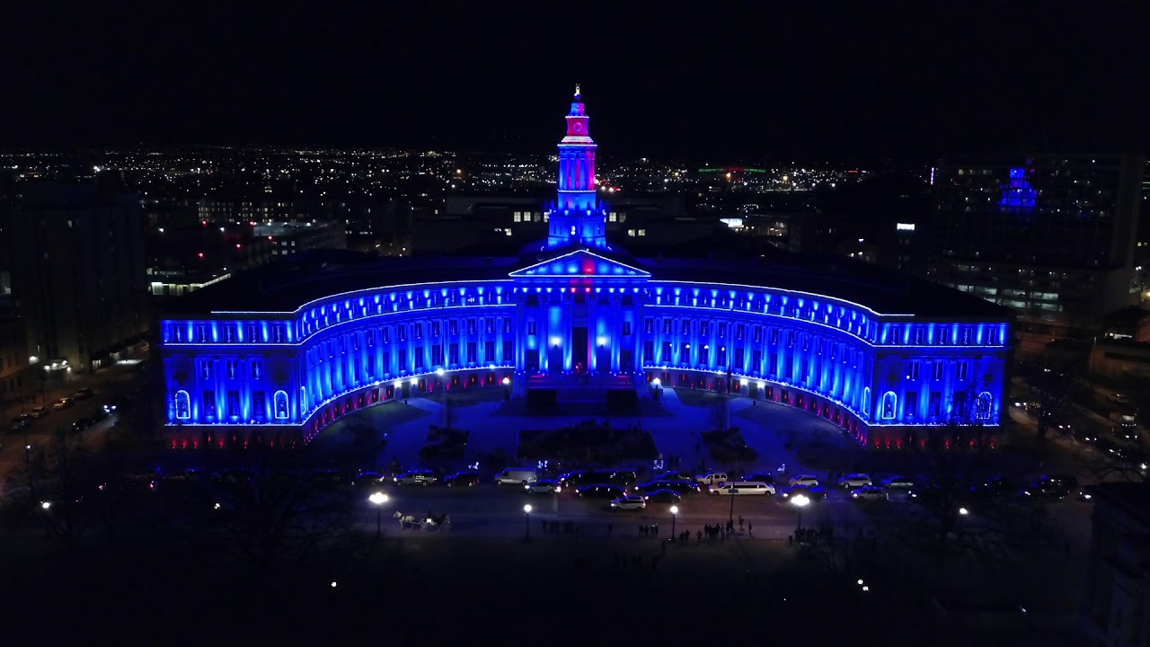 Drone video of the Denver City and County Building Holiday Lights 2018