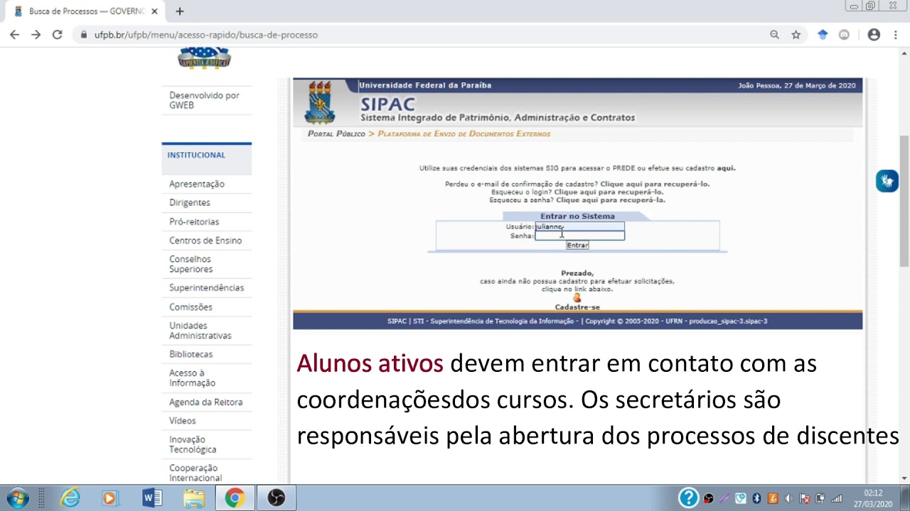 ORIENTAÇÃO PARA ABRIR E PROTOCOLAR PROCESSOS ADMINISTRATIVOS UFPB VIA WEB