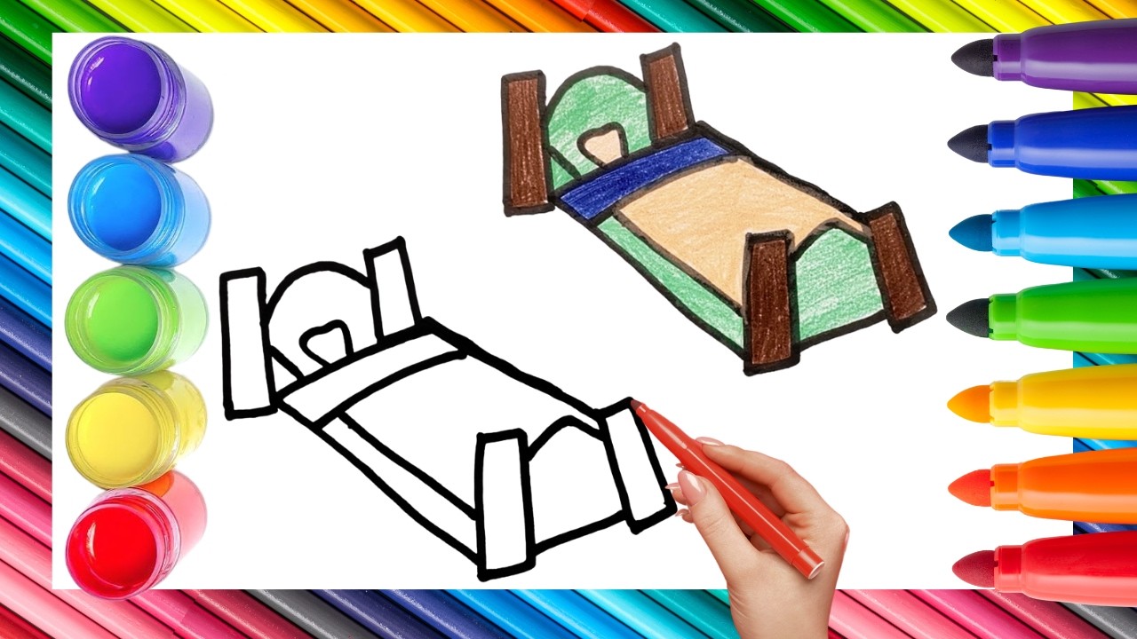 How To Draw cute Bed Drawing, Painting & Coloring For Kids and Toddlers_ Child Art 🐋🌈🎨
