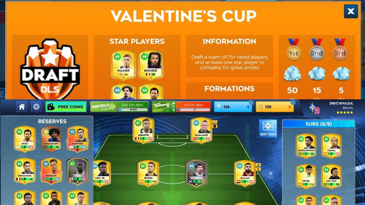 Valentines cup event in dls 2026. Create best legendary team in Dreeam Draft 2026. Dls 2026 event.