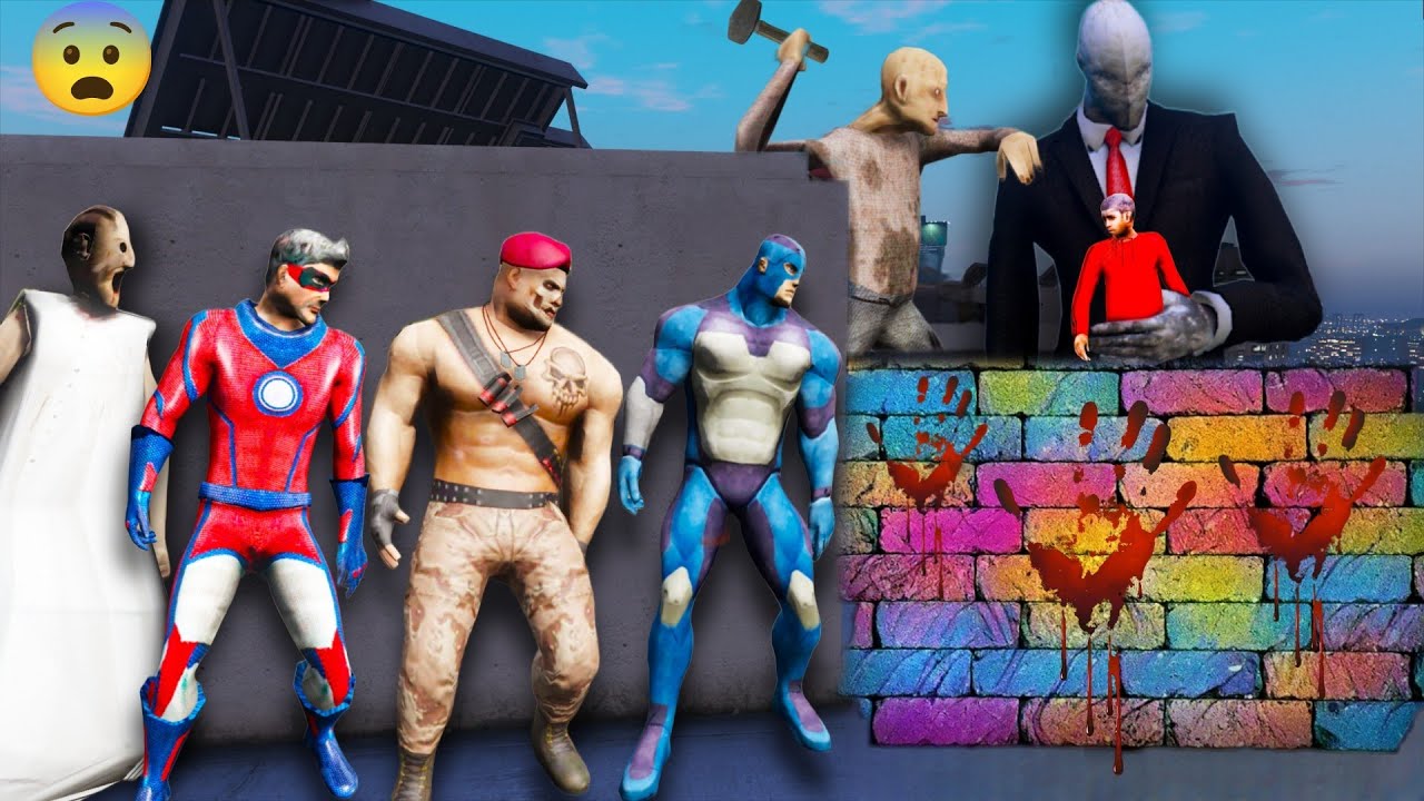 Slenderman Playing Hide and Seek With Rope Hero Dangerous Villain Hulk Granny Tipson in Gta V