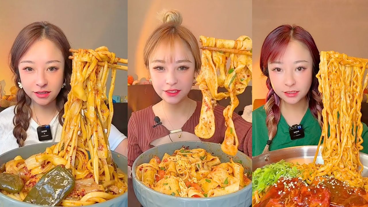 Spicy Wide Noodles, Ribbon Noodles & Saucy Ramen Mukbang Feast